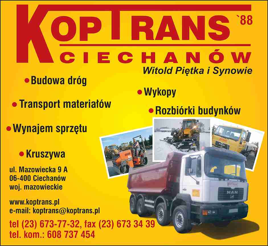 Z.U.H. KOPTRANS Witold Piętka i Synowie - rozbiórki budynków CIECHANÓW rozbiórki budynków CIECHANÓW